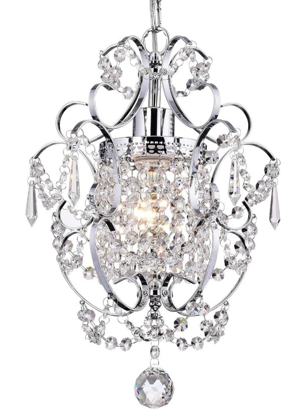 Elegant Crystal Mini Pendant Chandelier Light - Chrome Finish, 1 Light Fixture